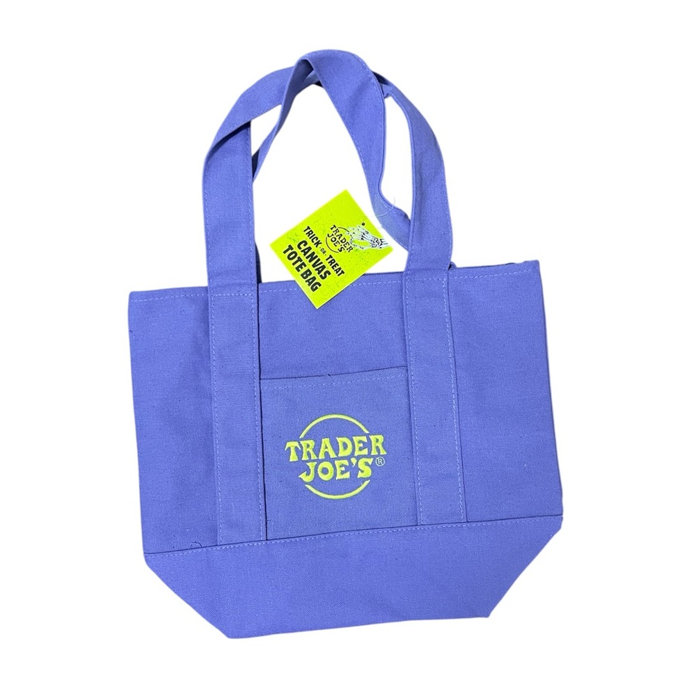 NWT Trader Joe's Mini Canvas Tote Bag in Purple/Lime Green